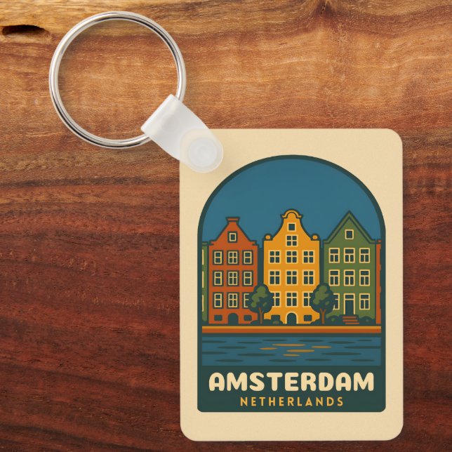 Chaveiro Viagem Vintage Amsterdã Holanda Cenário Retro (Frente)