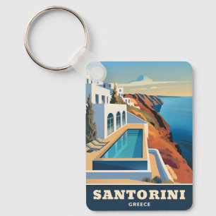 Chaveiro Viagem Vintage Santorini Grécia Paisagem à Beira-M