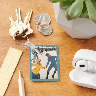Chaveiro Viagens Antigas, Art Déco, Inverno Davos Suíça