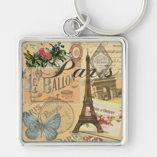 Chaveiro Viagens vintage Colorida da França de Paris (Frente)