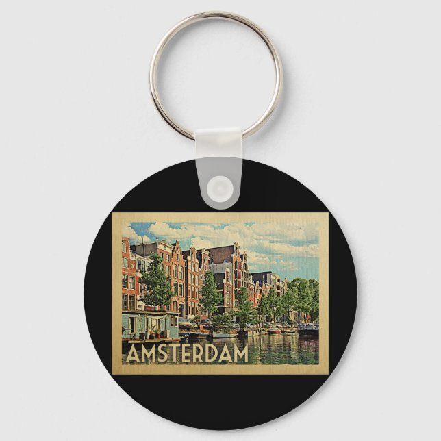 Chaveiro Viagens vintage de Amsterdam Holland (Frente)