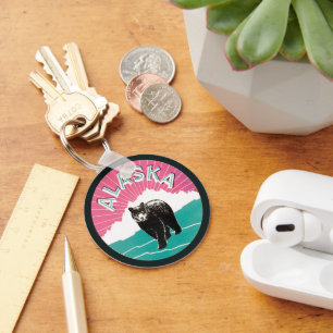 Chaveiro Viagens vintage, Urso Negro do Alasca em Neve