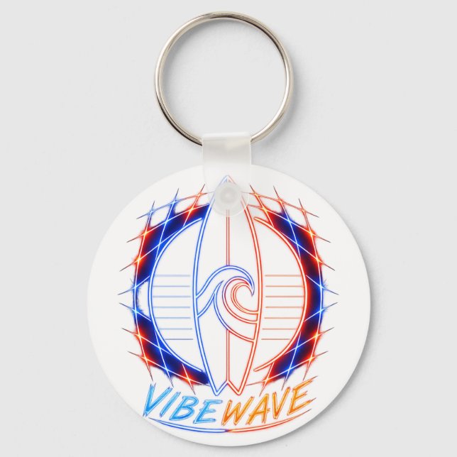 Chaveiro Vibewave Neon Surfboard Design – Retro Wave Glow A (Frente)