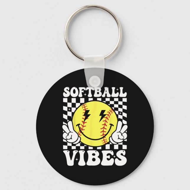 Chaveiro Vibrações de Softball Softball Retro Groovy Dia de (Frente)