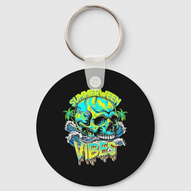 Chaveiro Vibrações de Summerween Caveira Terror Praia Olá V (Frente)