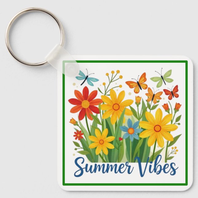 Chaveiro Vibrações de Verão Floral com Borboletas (Frente)