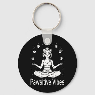 Chaveiro Vibrações Pawsitivas Gato Engraçado Meditação Yoga