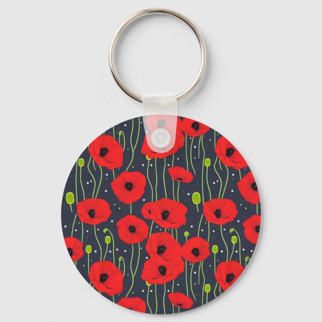 Chaveiro Vibrant Modern Red Poppies Pattern Art (Frente)