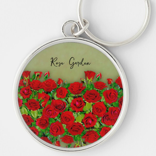 Chaveiro Vibrant Red Rose Garden Floral Pattern (Frente)