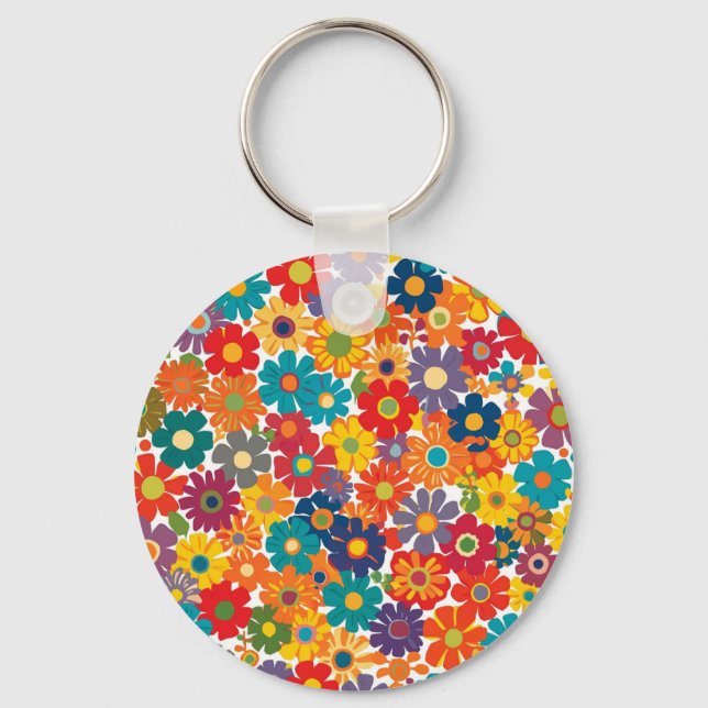 Chaveiro Vibrant Retro 60s Daisy Flower Power Pattern (Frente)