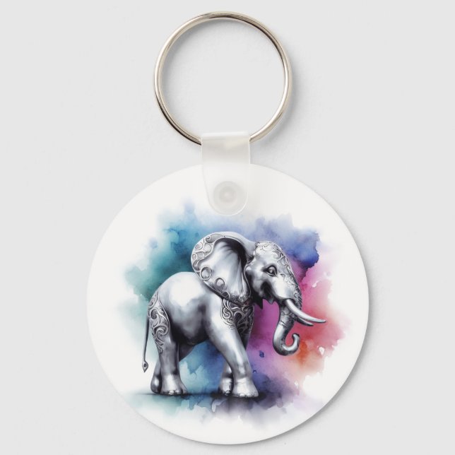 Chaveiro Vibrant Silver Elephant Watercolor (Frente)