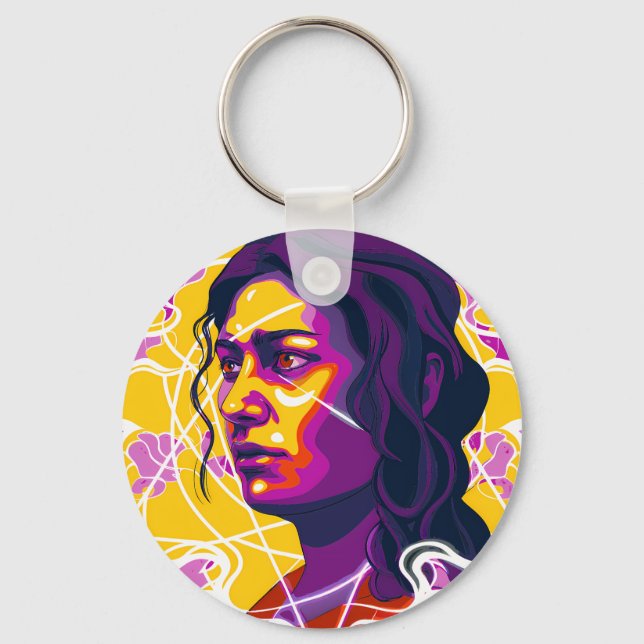 Chaveiro Vibrant Stylized Portrait with Abstract Elements (Frente)