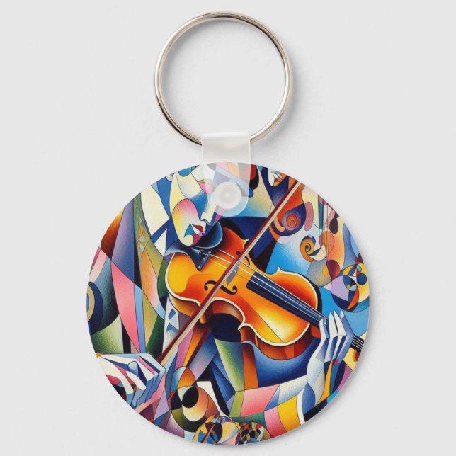 Chaveiro Vibrant Symphony: Abstract Violinist Art (Frente)