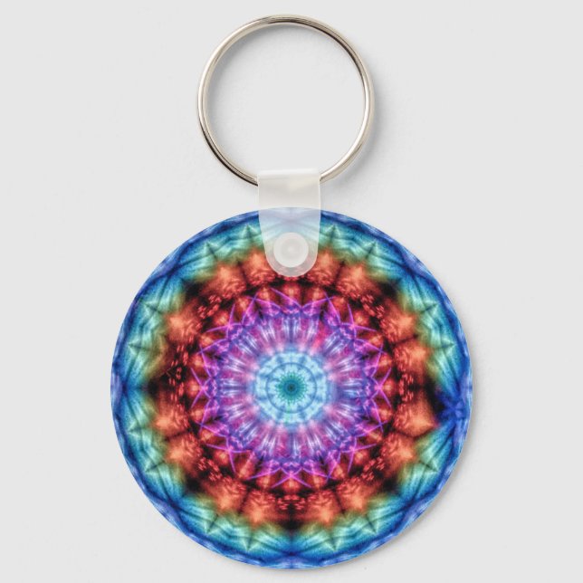 Chaveiro Vibrant Tie Dye Kaleidoscope Rainbow Mandala (Frente)