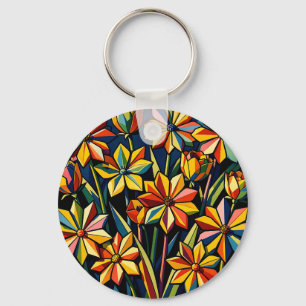 Chaveiro Vibrante Buquê de Flores Geométricas Arco-íris