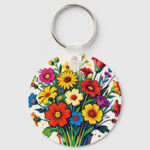 Chaveiro Vibrante Buquê de Flores Silvestres Arte Folclóric