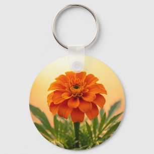 Chaveiro Vibrante Flor de Marigold Laranja Dourado do Pôr d