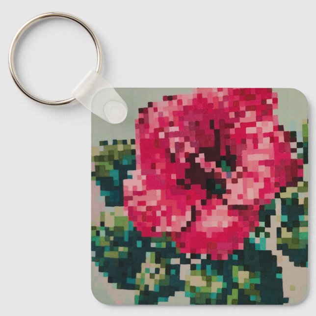 Chaveiro Vibrante hibisco em arte pixel rosa (Frente)