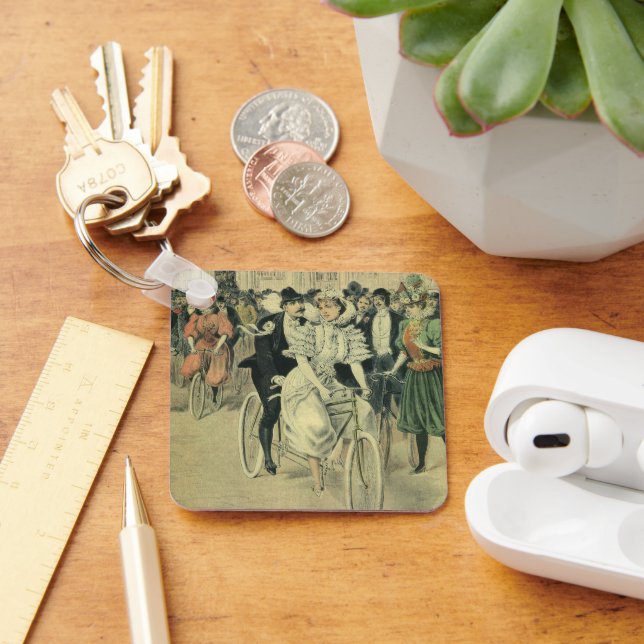 Chaveiro Victorian Wedding Bride and Groom Newlywed Bicycle (Mesa)