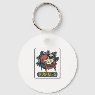 Chaveiro Vida de Pug Vintage Óculos de Sol Design de Cachor