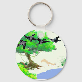 Chaveiro Vida na Floresta primavera com Aves e Esquilo - Na