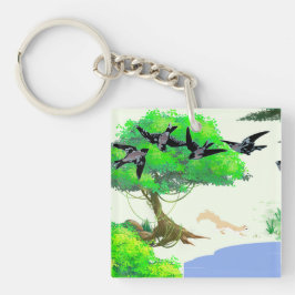 Chaveiro Vida na Floresta primavera com Aves e Esquilo - Na