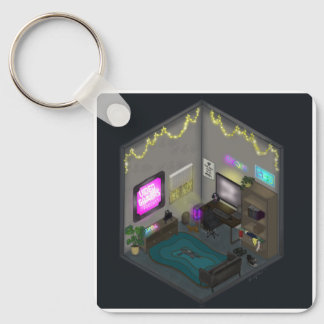 Chaveiro Vídeo de Gamer Girl Sala Isométrica Diorama de Jog