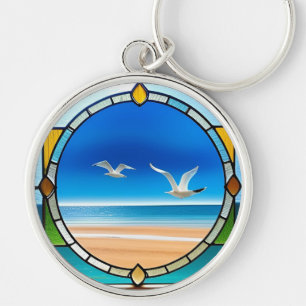 Chaveiro Vidro Arrefecido Circular com Seagul Voador