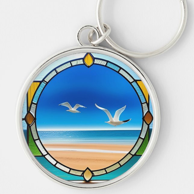 Chaveiro Vidro Arrefecido Circular com Seagul Voador (Frente)