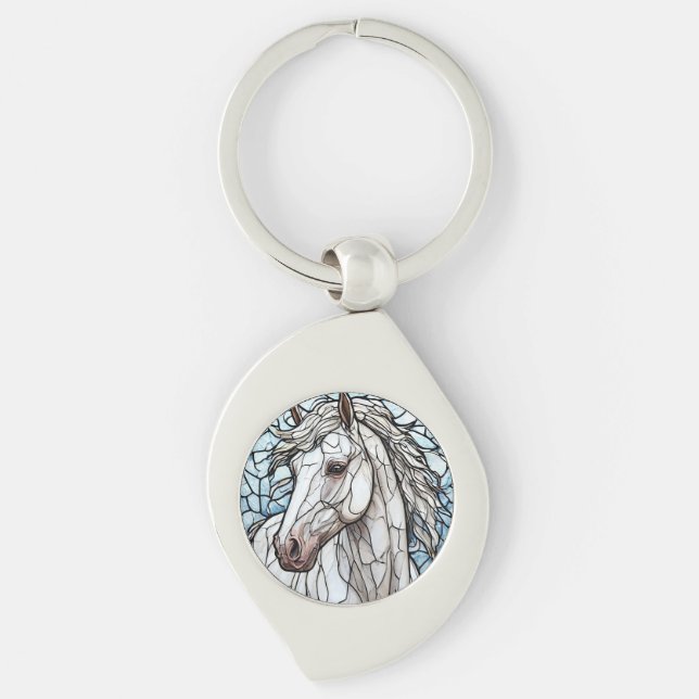 Chaveiro Vidro colorido Cavalo Branco (Frente)