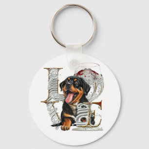 Chaveiro Vidro do Rottweiler Fez Palavra AMOR