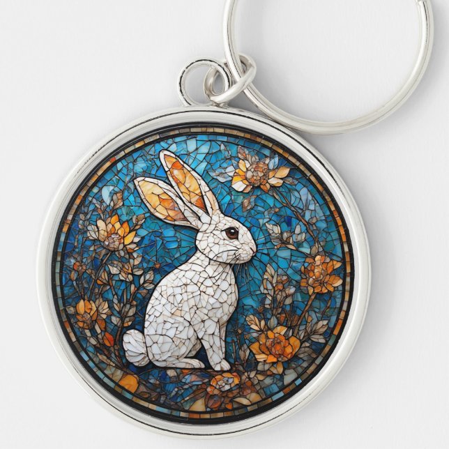 Chaveiro Vidro Manchado Decorativo de Coelho (Frente)