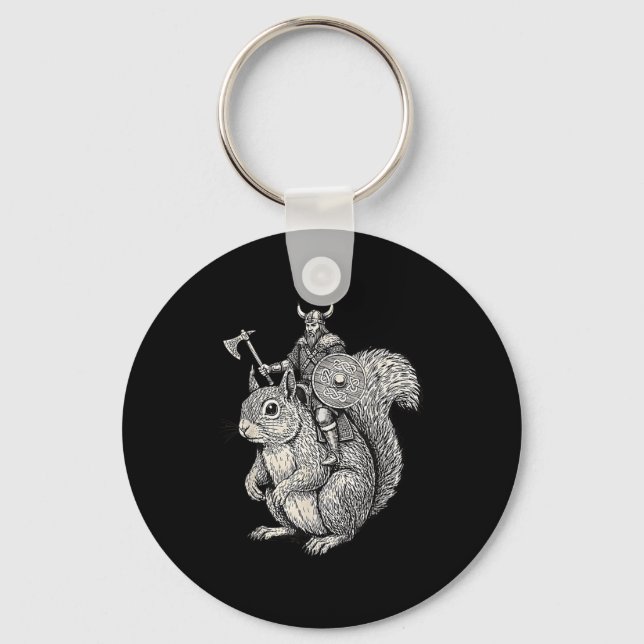 Chaveiro Viking Riding Squirrel Funny Warrior Art  (Frente)