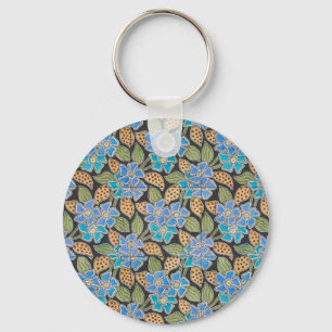 Chaveiro Vincária Azul Ornamentada Floral Clássico Art Nouv