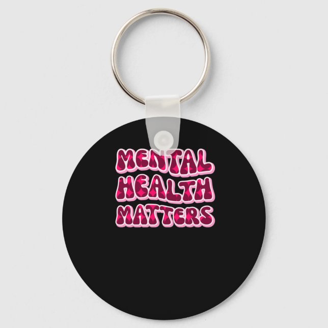 Chaveiro Vinheta de Texto Rosa S para Saúde Mental (Frente)