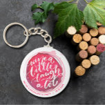 Chaveiro Vinho Ria Um Pouco Festa Muito Festa<br><div class="desc">O chaveiro de botão redondo apresenta texto divertido "Wine a Little Laugh A Lot" em uma mancha de vinho tinto e personaliza com suas informações de partido. Chaveiros fazem presentes memoráveis para familiares e amigos ou criam por si mesmos.</div>