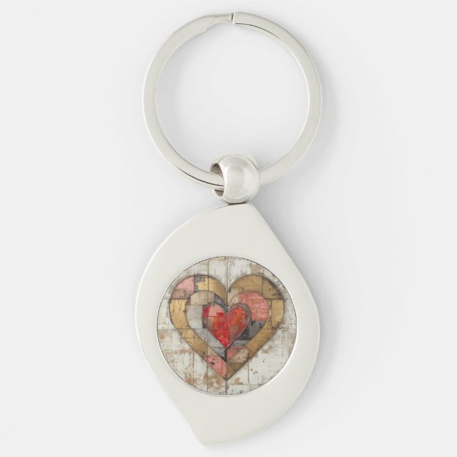 Chaveiro Vintage Abstract Hearts - Metal Keychain (Frente)