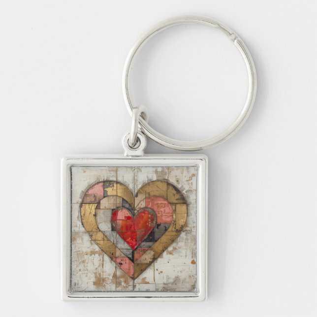 Chaveiro Vintage Abstract Hearts - Premium Square Keychain (Frente)