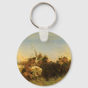 Chaveiro Vintage American West Art, Buffalo Hunt por Wimar