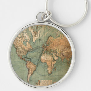 Chaveiro Vintage Antigo Mapa Mundial Antiquado