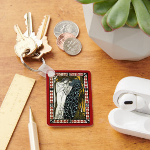 Chaveiro Vintage Art Nouveau Este Beijo, Mulher com Pavão
