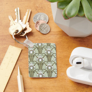 Chaveiro Vintage Art Nouveau Iris Flowers em um Jardim