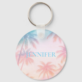 Chaveiro Vintage Beach Sunset Palm Trees Pastel            