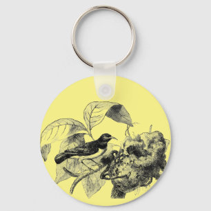 Chaveiro vintage bird com ilustração de nest tree art