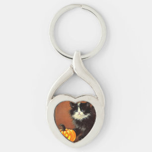 Chaveiro Vintage Black and White Halloween Kitten
