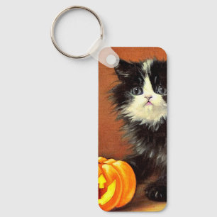Chaveiro Vintage Black and White Halloween Kitten