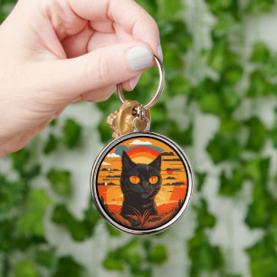 Chaveiro Vintage Black Cat Sunset