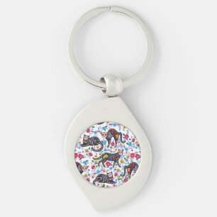 Chaveiro Vintage Black White Cats Halloween Gótica Floral