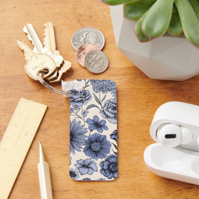 Chaveiro Vintage Blue Toile Floral Botanical Pattern (Mesa)