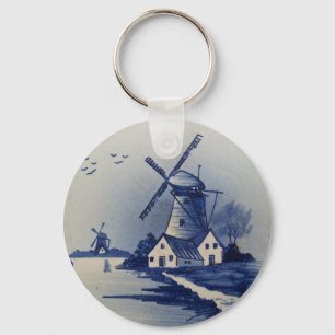 Chaveiro Vintage Blue White Delft Windmill